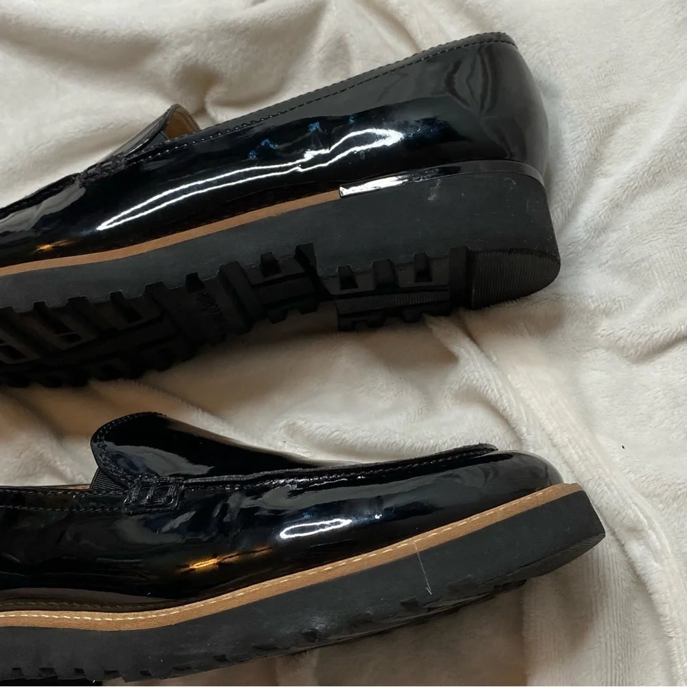 Franco Sarto Black Shiny Patent Leather Cypress Lug Sole Loafers - Picture 6 of 15